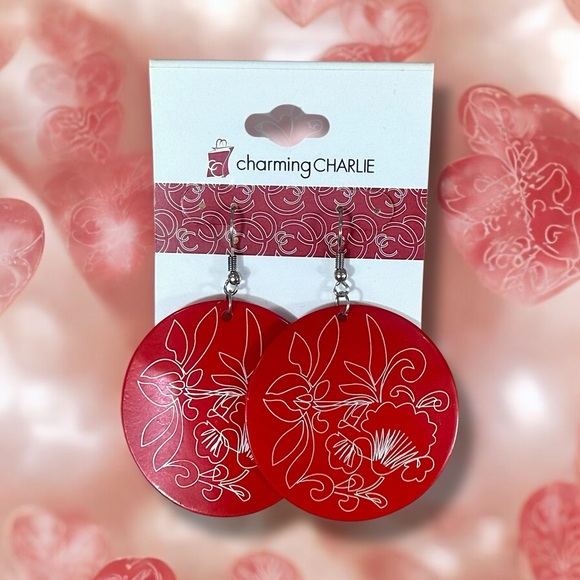 ASIAN INSPIRED PAINTED RED METAL HANGING DANGLE CIRCLES LIGHTWEIGHT ARTISAN NEW - Picture 3 of 4